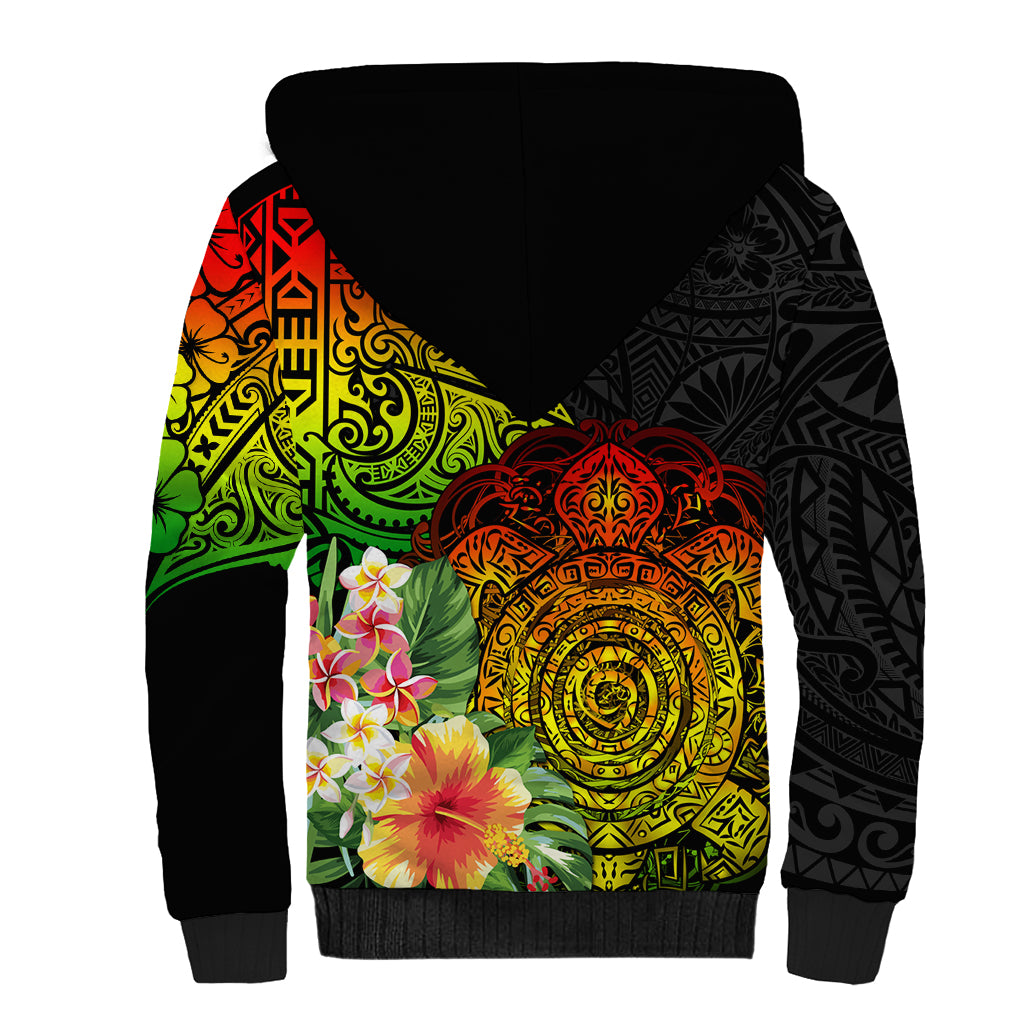 Polynesia Victory Day Sherpa Hoodie Tribal Turtle and Hibiscus LT03 - Polynesian Pride
