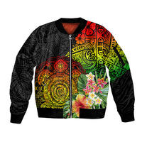 Polynesia Victory Day Sleeve Zip Bomber Jacket Tribal Turtle and Hibiscus LT03 Unisex Reggae - Polynesian Pride