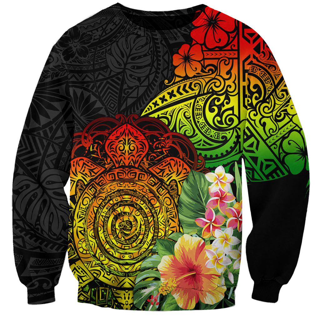 Polynesia Victory Day Sweatshirt Tribal Turtle and Hibiscus LT03 Unisex Reggae - Polynesian Pride