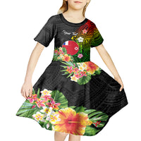 Wallis and Futuna Victory Day Kid Short Sleeve Dress Tribal Polynesian Tattoo and Hibiscus Flower LT03 - Polynesian Pride