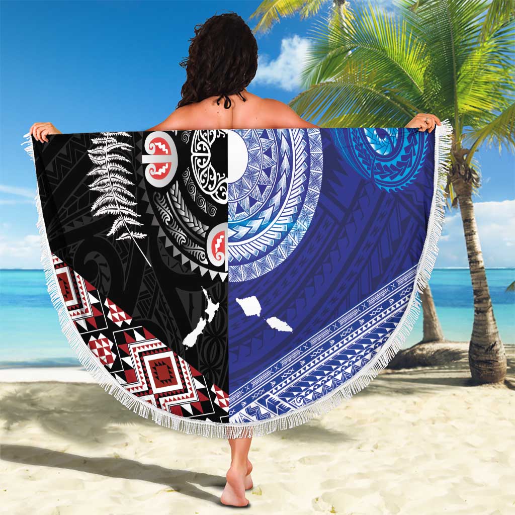 Samoa and Aotearoa Together Beach Blanket Tatau Art Tattoos-Taniko and Maori with Fern
