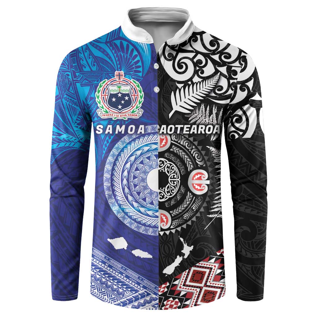 Samoa and Aotearoa Together Button Sweatshirt Tatau Art Tattoos-Taniko and Maori with Fern