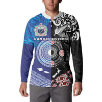 Samoa and Aotearoa Together Button Sweatshirt Tatau Art Tattoos-Taniko and Maori with Fern