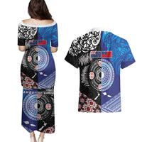 Samoa and Aotearoa Together Couples Matching Puletasi and Hawaiian Shirt Tatau Art Tattoos-Taniko and Maori with Fern