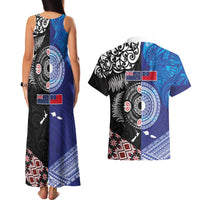 Samoa and Aotearoa Together Couples Matching Tank Maxi Dress and Hawaiian Shirt Tatau Art Tattoos-Taniko and Maori with Fern