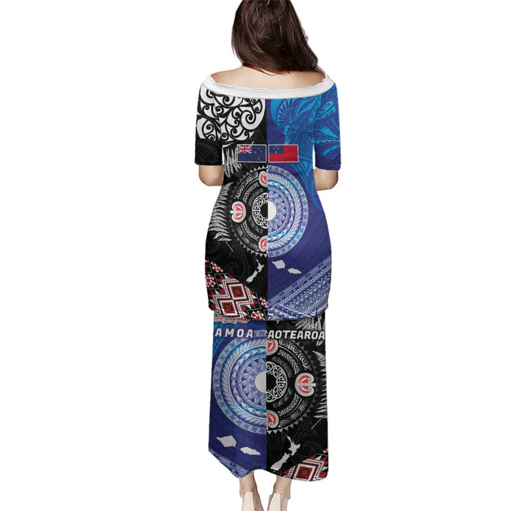 Samoa and Aotearoa Together Family Matching Puletasi and Hawaiian Shirt Tatau Art Tattoos-Taniko and Maori with Fern