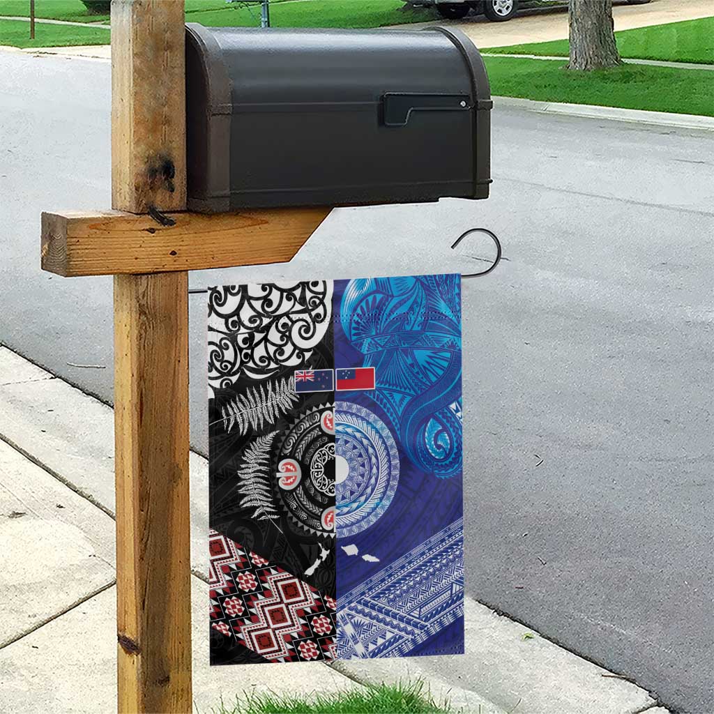 Samoa and Aotearoa Together Garden Flag Tatau Art Tattoos-Taniko and Maori with Fern