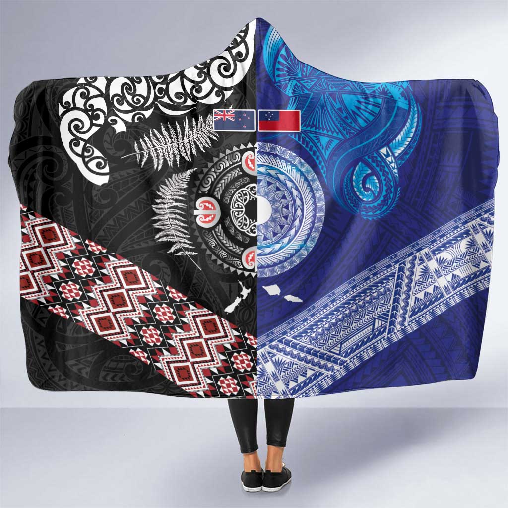 Samoa and Aotearoa Together Hooded Blanket Tatau Art Tattoos-Taniko and Maori with Fern