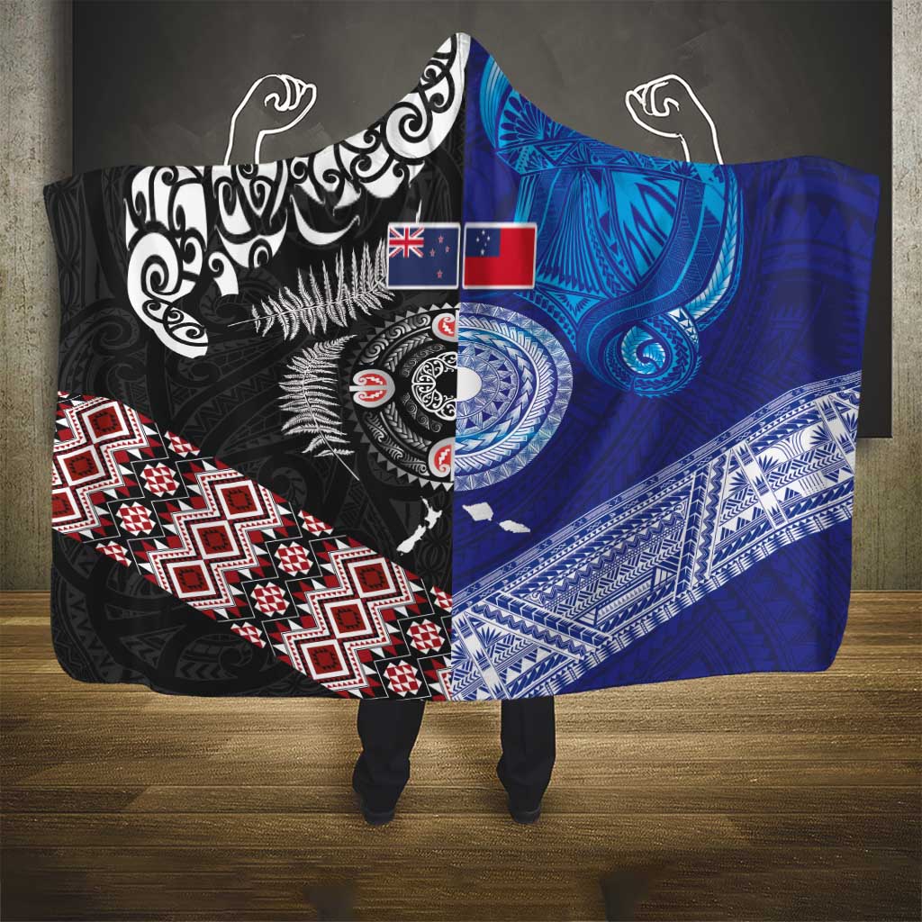 Samoa and Aotearoa Together Hooded Blanket Tatau Art Tattoos-Taniko and Maori with Fern