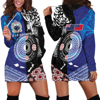 Samoa and Aotearoa Together Hoodie Dress Tatau Art Tattoos-Taniko and Maori with Fern