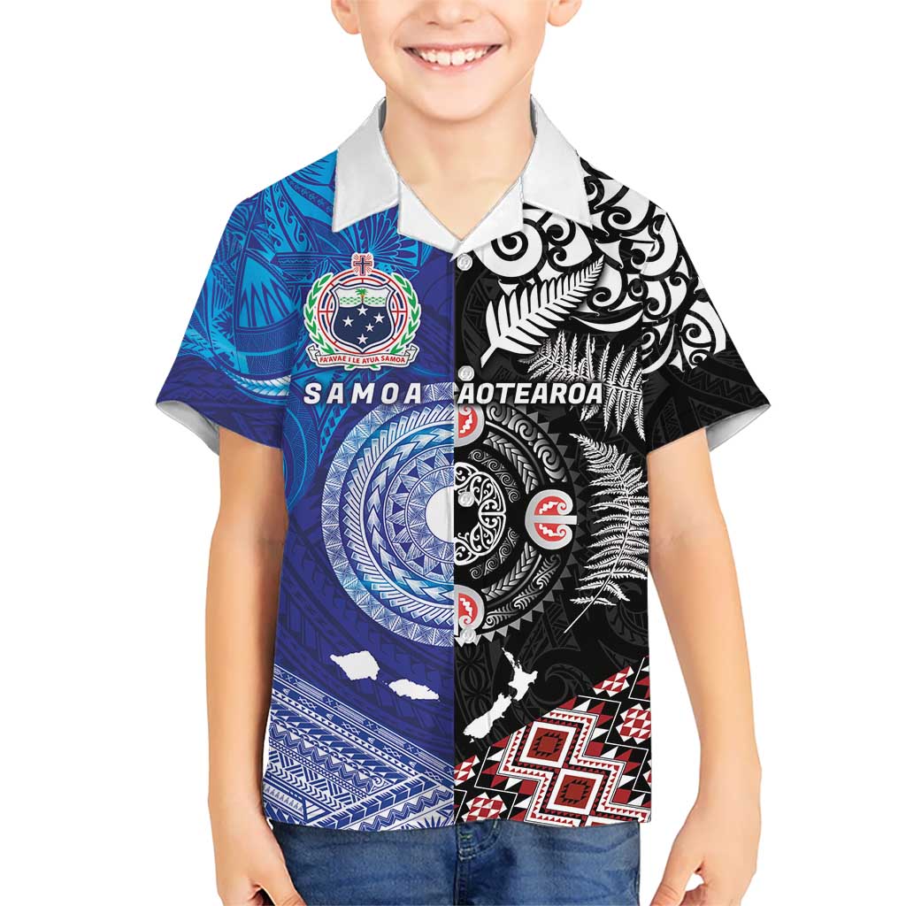 Samoa and Aotearoa Together Kid Hawaiian Shirt Tatau Art Tattoos-Taniko and Maori with Fern