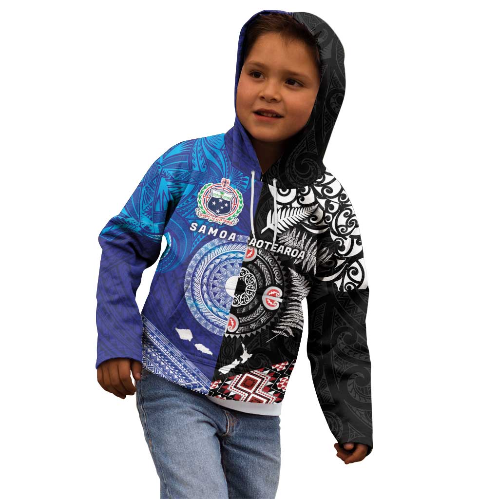 Samoa and Aotearoa Together Kid Hoodie Tatau Art Tattoos-Taniko and Maori with Fern