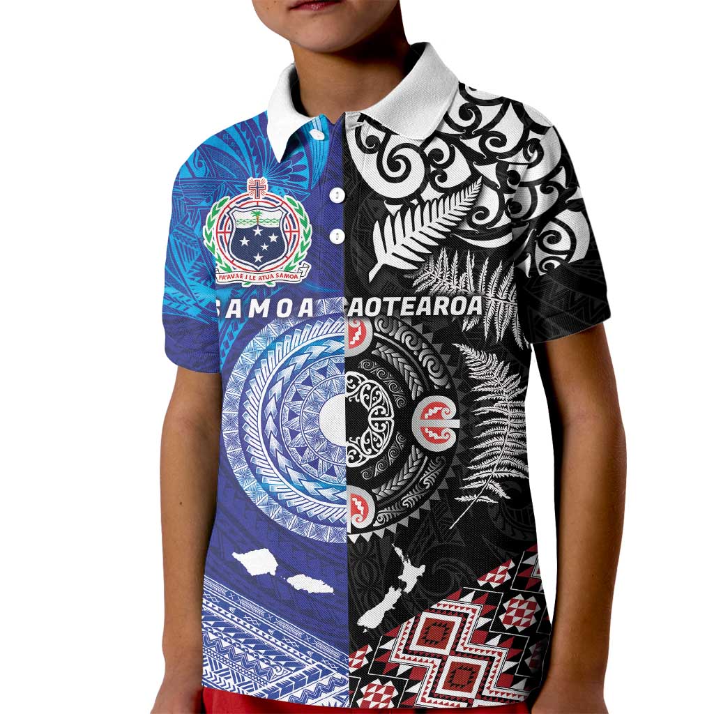 Samoa and Aotearoa Together Kid Polo Shirt Tatau Art Tattoos-Taniko and Maori with Fern