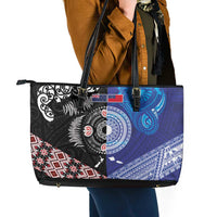 Samoa and Aotearoa Together Leather Tote Bag Tatau Art Tattoos-Taniko and Maori with Fern
