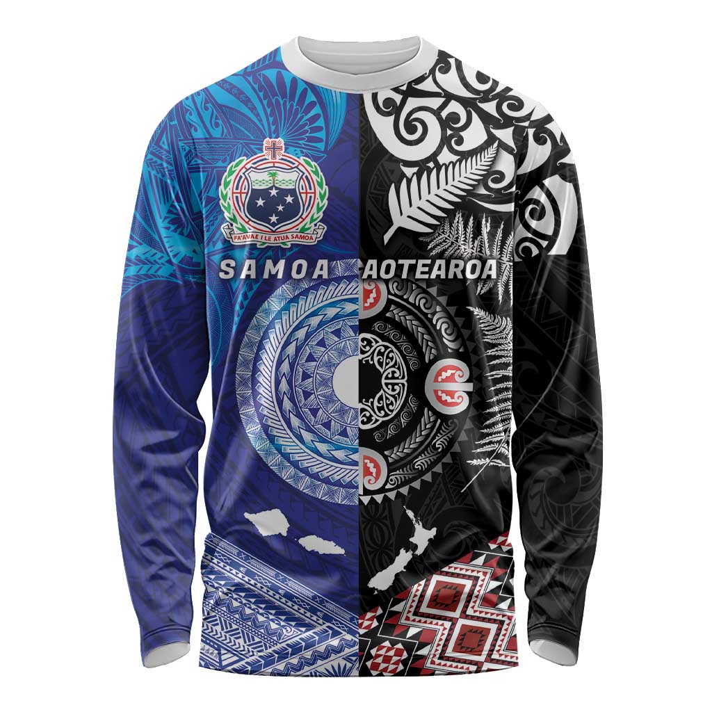 Samoa and Aotearoa Together Long Sleeve Shirt Tatau Art Tattoos-Taniko and Maori with Fern