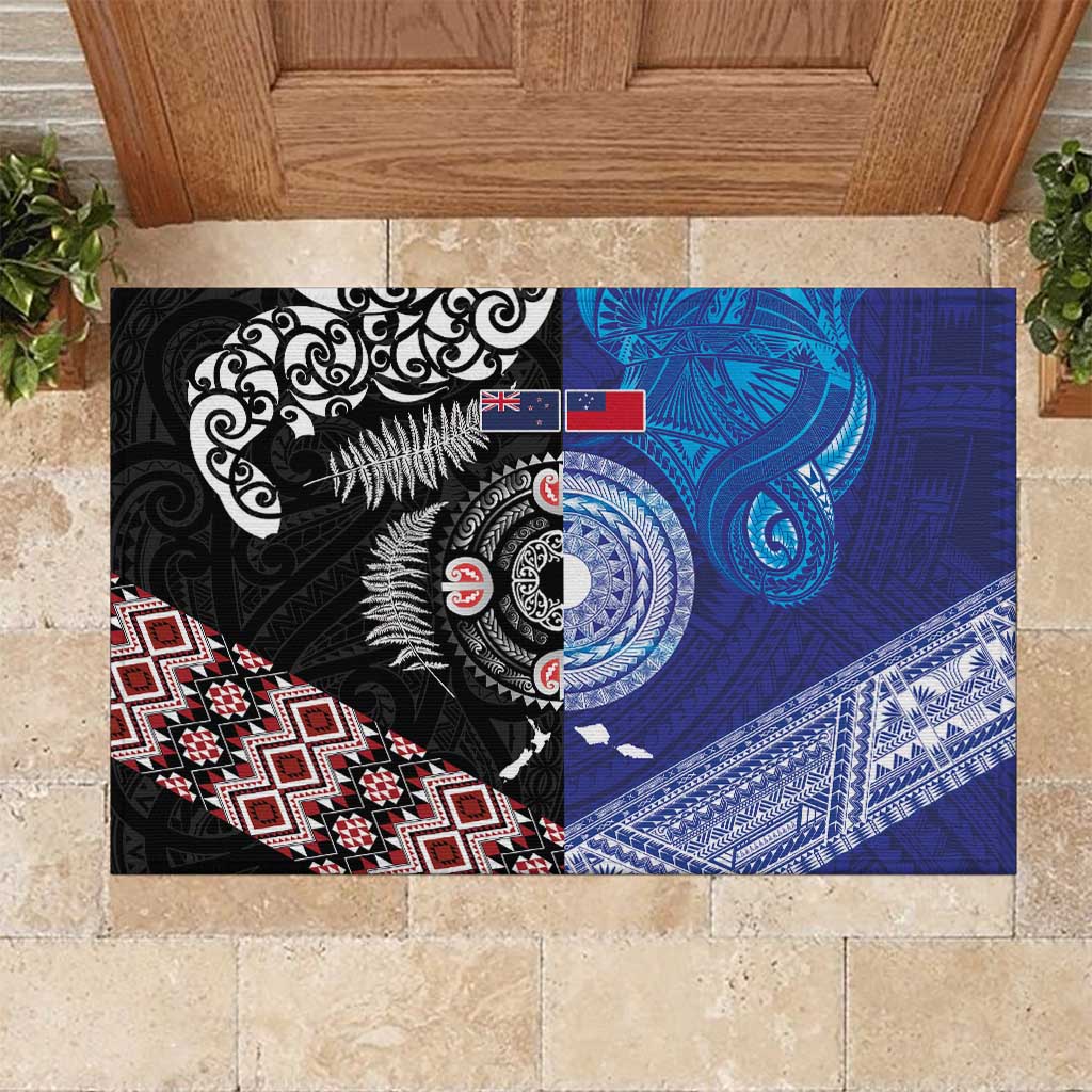Samoa and Aotearoa Together Rubber Doormat Tatau Art Tattoos-Taniko and Maori with Fern
