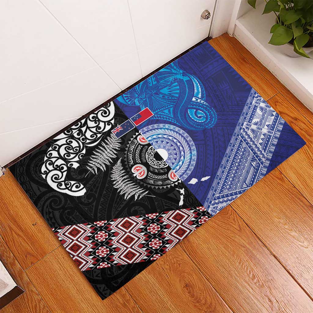 Samoa and Aotearoa Together Rubber Doormat Tatau Art Tattoos-Taniko and Maori with Fern