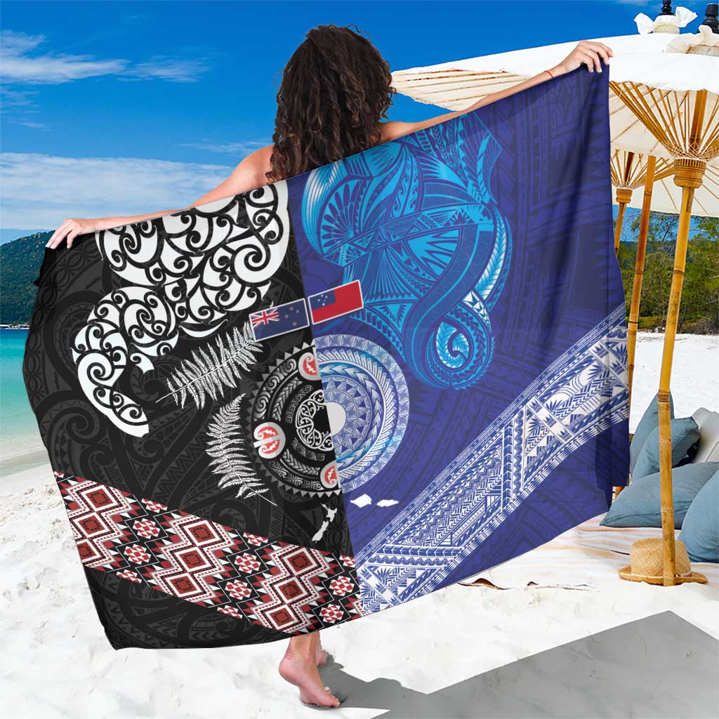 Samoa and Aotearoa Together Sarong Tatau Art Tattoos-Taniko and Maori with Fern LT03 One Size 44 x 66 inches Black - Polynesian Pride