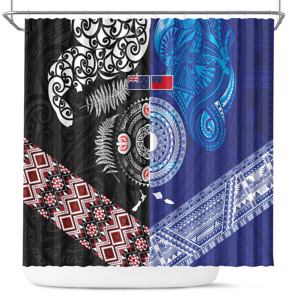 Samoa and Aotearoa Together Shower Curtain Tatau Art Tattoos-Taniko and Maori with Fern