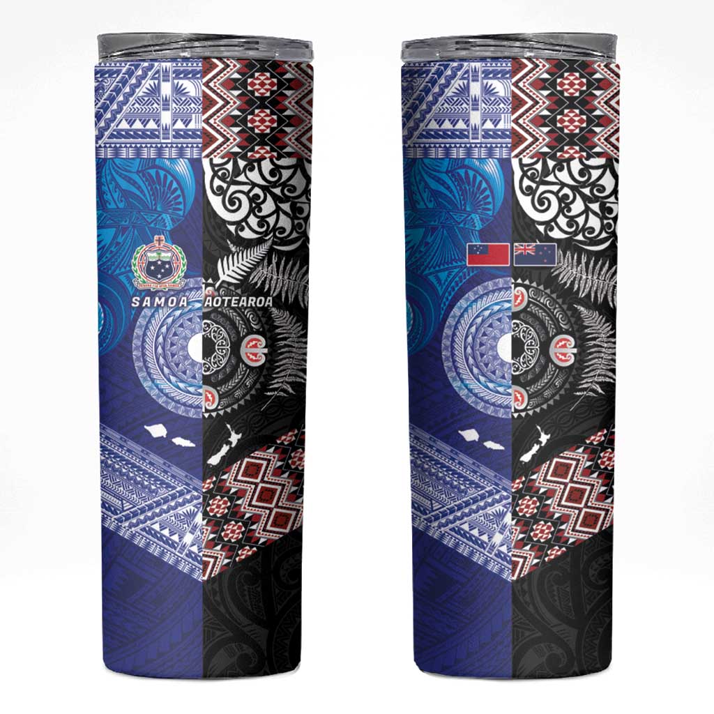 Samoa and Aotearoa Together Skinny Tumbler Tatau Art Tattoos-Taniko and Maori with Fern