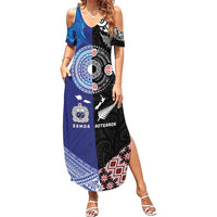 Samoa and Aotearoa Together Summer Maxi Dress Tatau Art Tattoos-Taniko and Maori with Fern