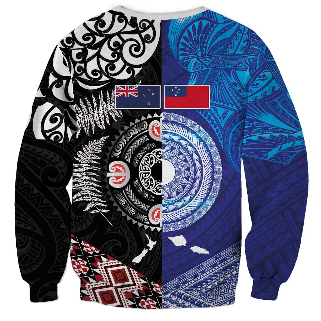 Samoa and Aotearoa Together Sweatshirt Tatau Art Tattoos-Taniko and Maori with Fern