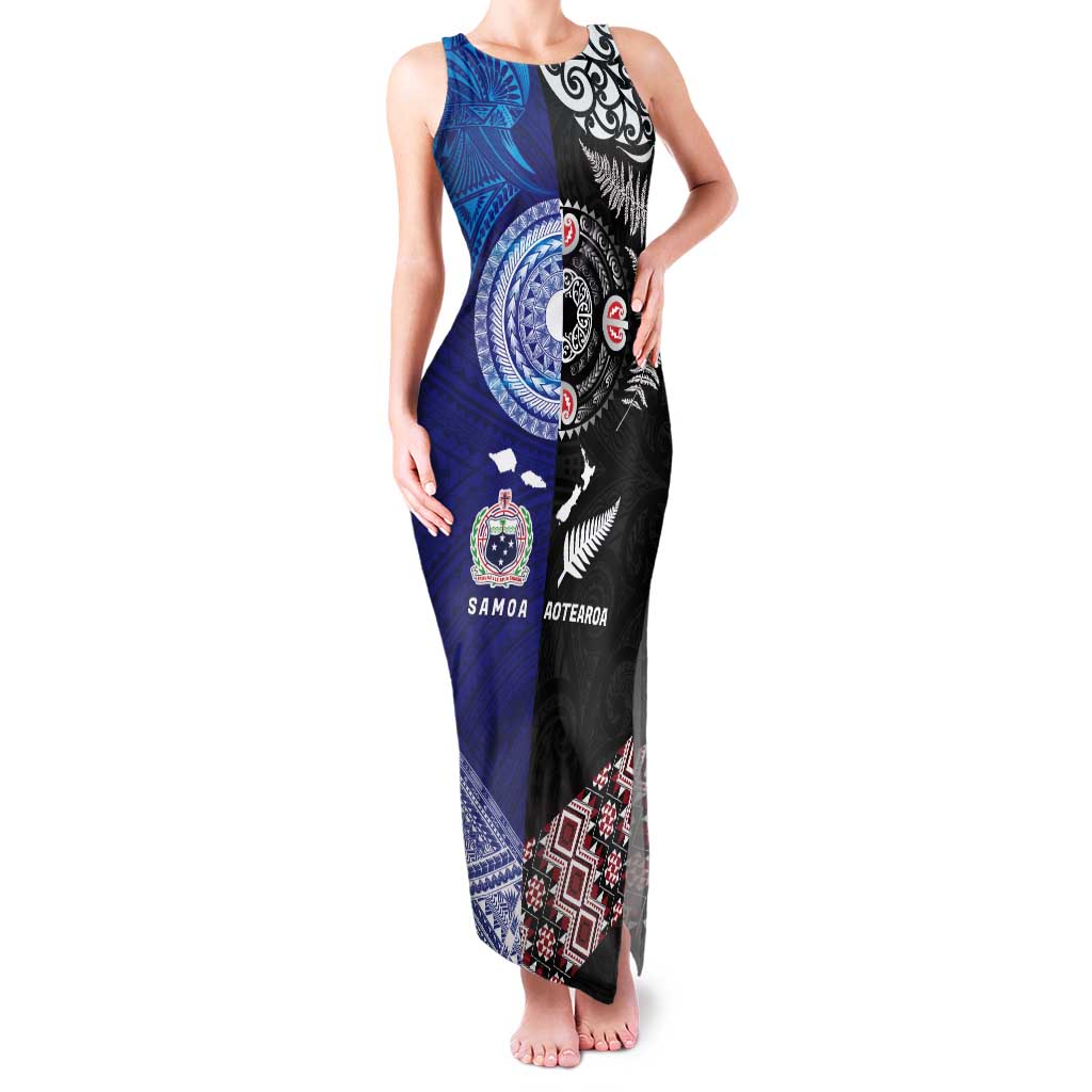 Samoa and Aotearoa Together Tank Maxi Dress Tatau Art Tattoos-Taniko and Maori with Fern