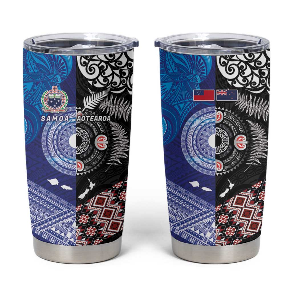 Samoa and Aotearoa Together Tumbler Cup Tatau Art Tattoos-Taniko and Maori with Fern