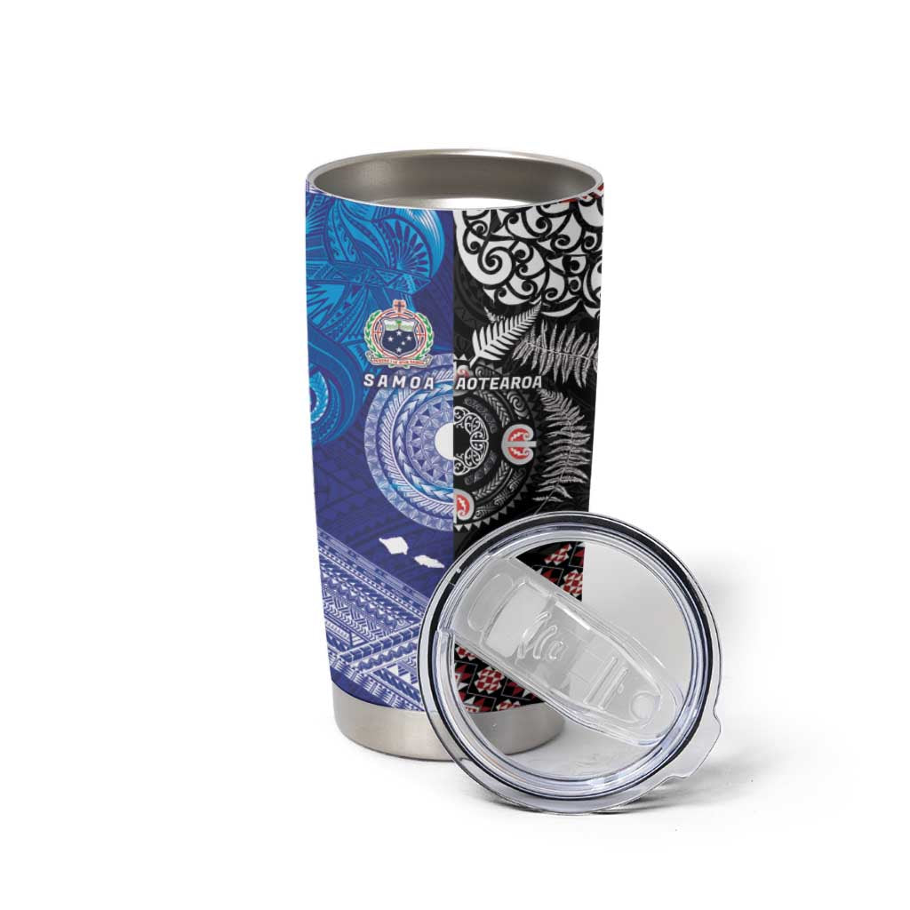 Samoa and Aotearoa Together Tumbler Cup Tatau Art Tattoos-Taniko and Maori with Fern LT03 - Polynesian Pride