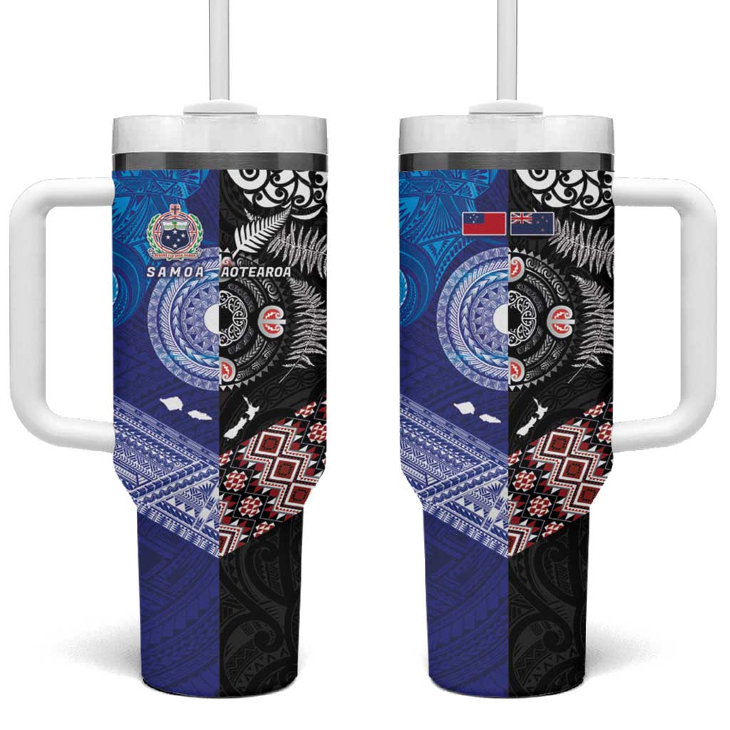 Samoa and Aotearoa Together Tumbler With Handle Tatau Art Tattoos-Taniko and Maori with Fern LT03 One Size: 40 oz Black - Polynesian Pride