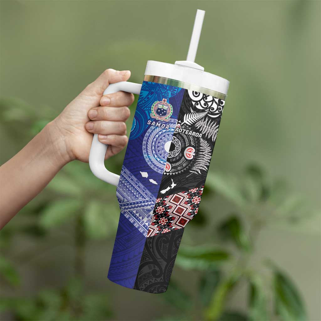 Samoa and Aotearoa Together Tumbler With Handle Tatau Art Tattoos-Taniko and Maori with Fern LT03 - Polynesian Pride