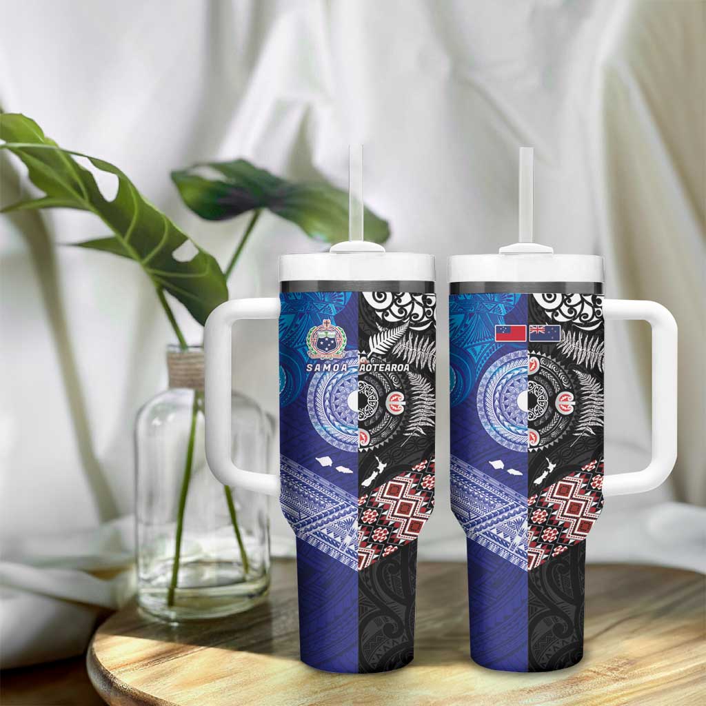 Samoa and Aotearoa Together Tumbler With Handle Tatau Art Tattoos-Taniko and Maori with Fern LT03 - Polynesian Pride