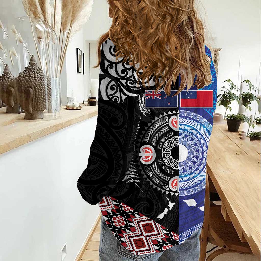 Samoa and Aotearoa Together Women Casual Shirt Tatau Art Tattoos-Taniko and Maori with Fern