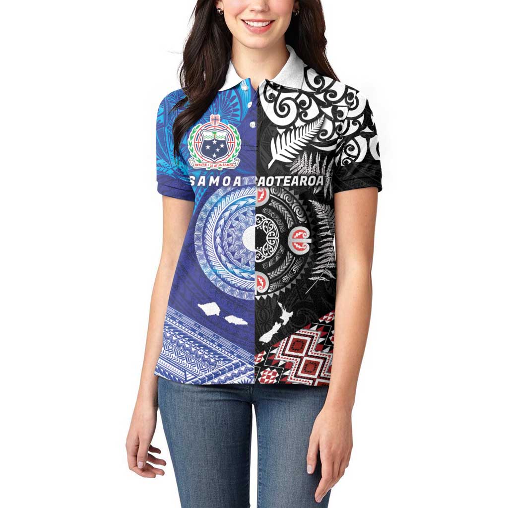 Samoa and Aotearoa Together Women Polo Shirt Tatau Art Tattoos-Taniko and Maori with Fern