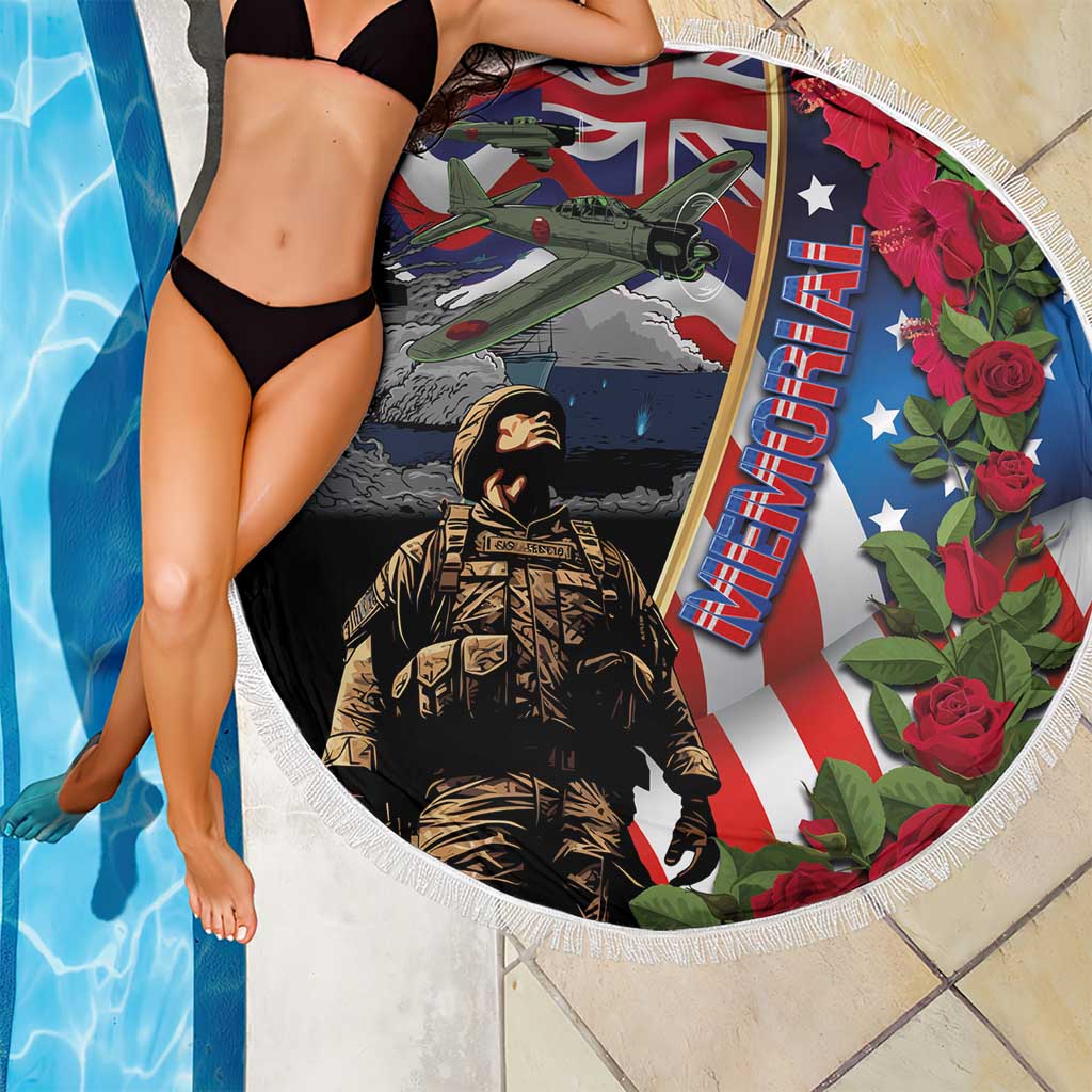 Hawaii and United States Memorial Day Beach Blanket Honor and Remember The Fallen