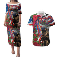 Hawaii and United States Memorial Day Couples Matching Puletasi and Hawaiian Shirt Honor and Remember The Fallen LT03 Blue - Polynesian Pride