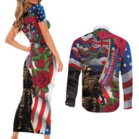 Hawaii and United States Memorial Day Couples Matching Short Sleeve Bodycon Dress and Long Sleeve Button Shirt Honor and Remember The Fallen LT03 - Polynesian Pride