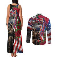 Hawaii and United States Memorial Day Couples Matching Tank Maxi Dress and Long Sleeve Button Shirt Honor and Remember The Fallen LT03 - Polynesian Pride