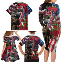 Hawaii and United States Memorial Day Family Matching Long Sleeve Bodycon Dress and Hawaiian Shirt Honor and Remember The Fallen LT03 - Polynesian Pride