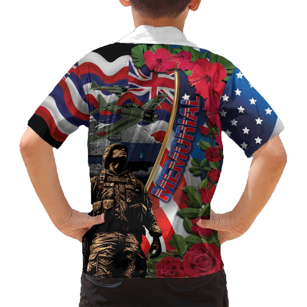 Hawaii and United States Memorial Day Family Matching Off Shoulder Short Dress and Hawaiian Shirt Honor and Remember The Fallen LT03 - Polynesian Pride