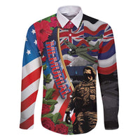 Hawaii and United States Memorial Day Family Matching Short Sleeve Bodycon Dress and Hawaiian Shirt Honor and Remember The Fallen LT03 Dad's Shirt - Long Sleeve Blue - Polynesian Pride