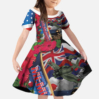 Hawaii and United States Memorial Day Family Matching Tank Maxi Dress and Hawaiian Shirt Honor and Remember The Fallen LT03 Daughter's Dress Blue - Polynesian Pride