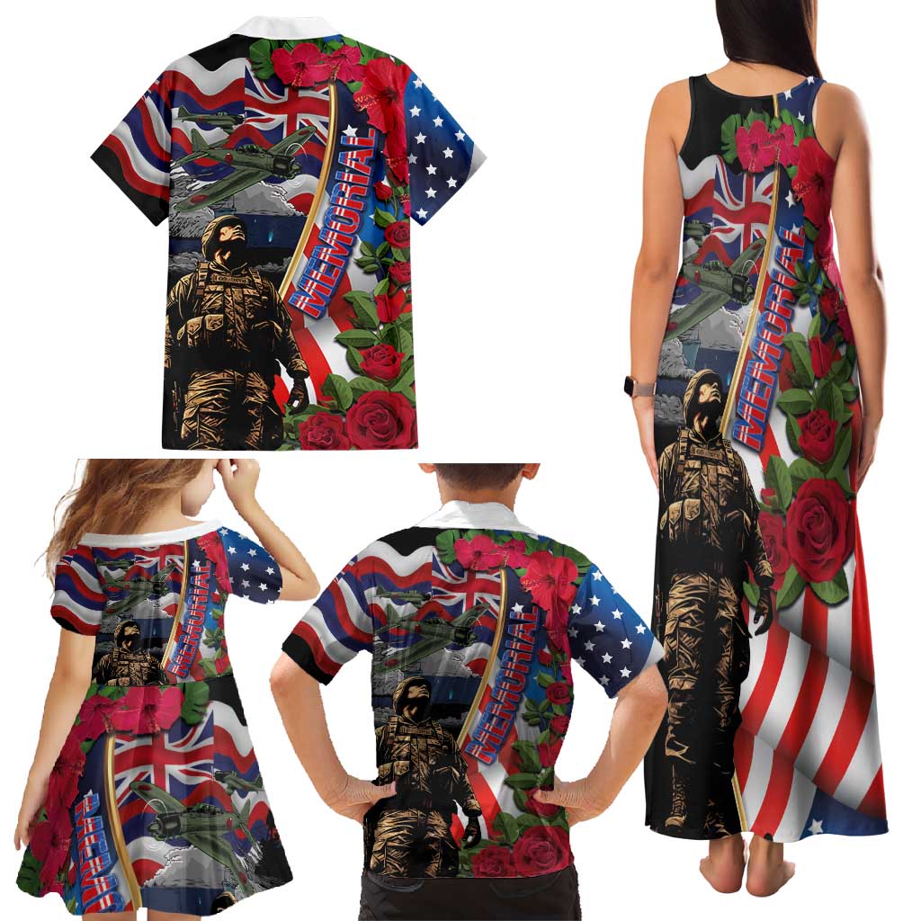 Hawaii and United States Memorial Day Family Matching Tank Maxi Dress and Hawaiian Shirt Honor and Remember The Fallen LT03 - Polynesian Pride