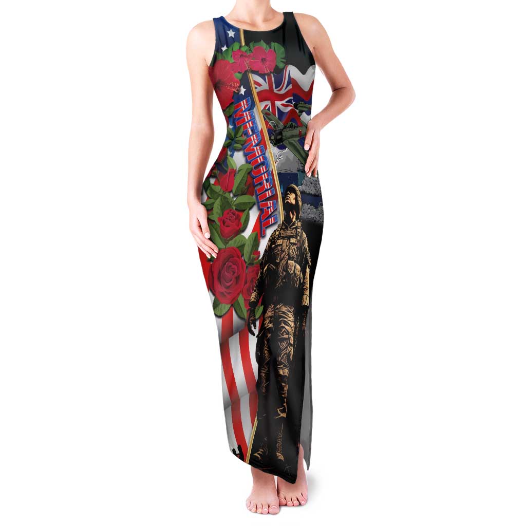 Hawaii and United States Memorial Day Family Matching Tank Maxi Dress and Hawaiian Shirt Honor and Remember The Fallen LT03 Mom's Dress Blue - Polynesian Pride