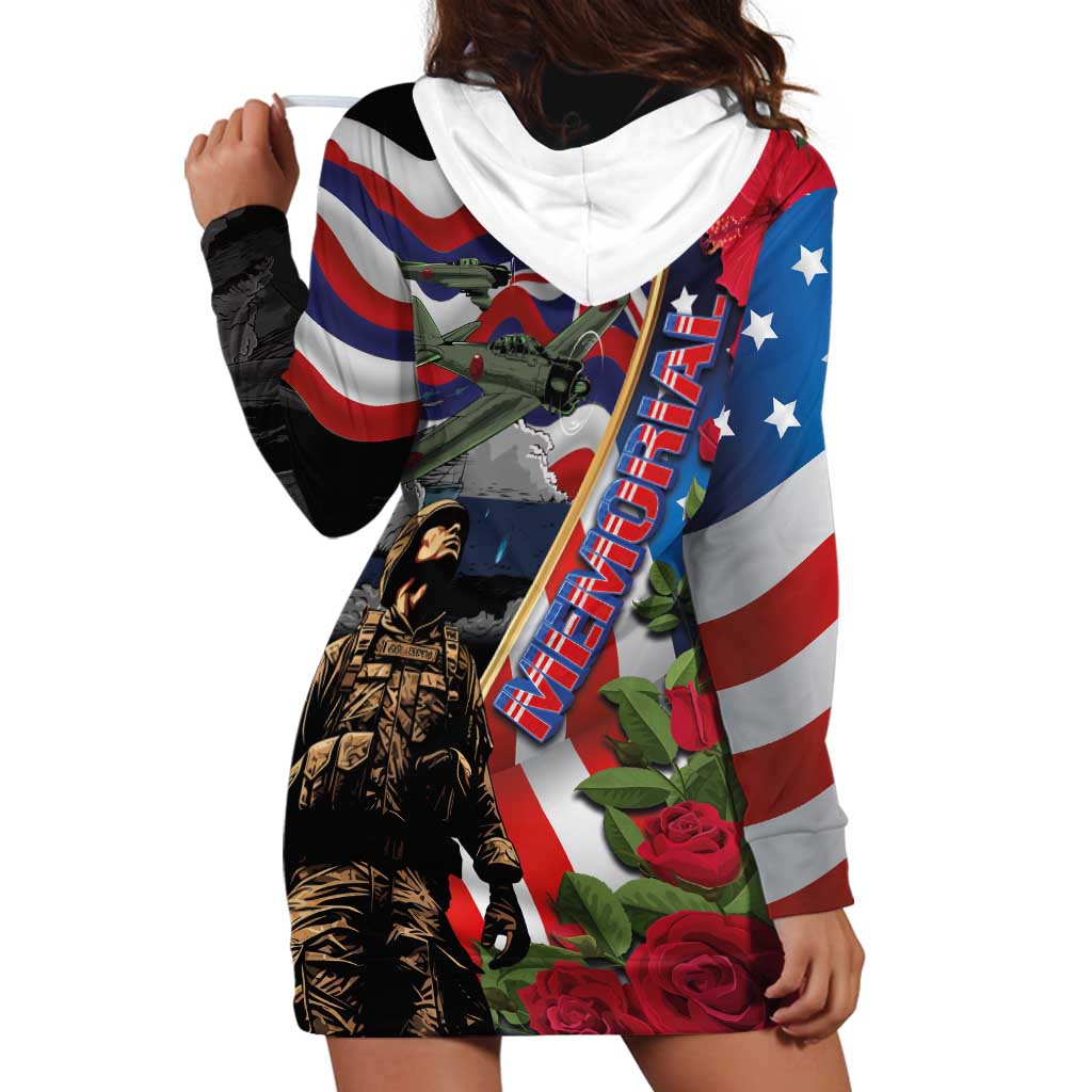 Hawaii and United States Memorial Day Hoodie Dress Honor and Remember The Fallen