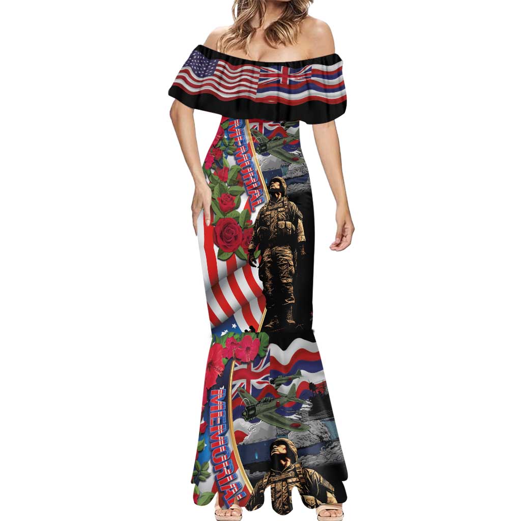 Hawaii and United States Memorial Day Mermaid Dress Honor and Remember The Fallen