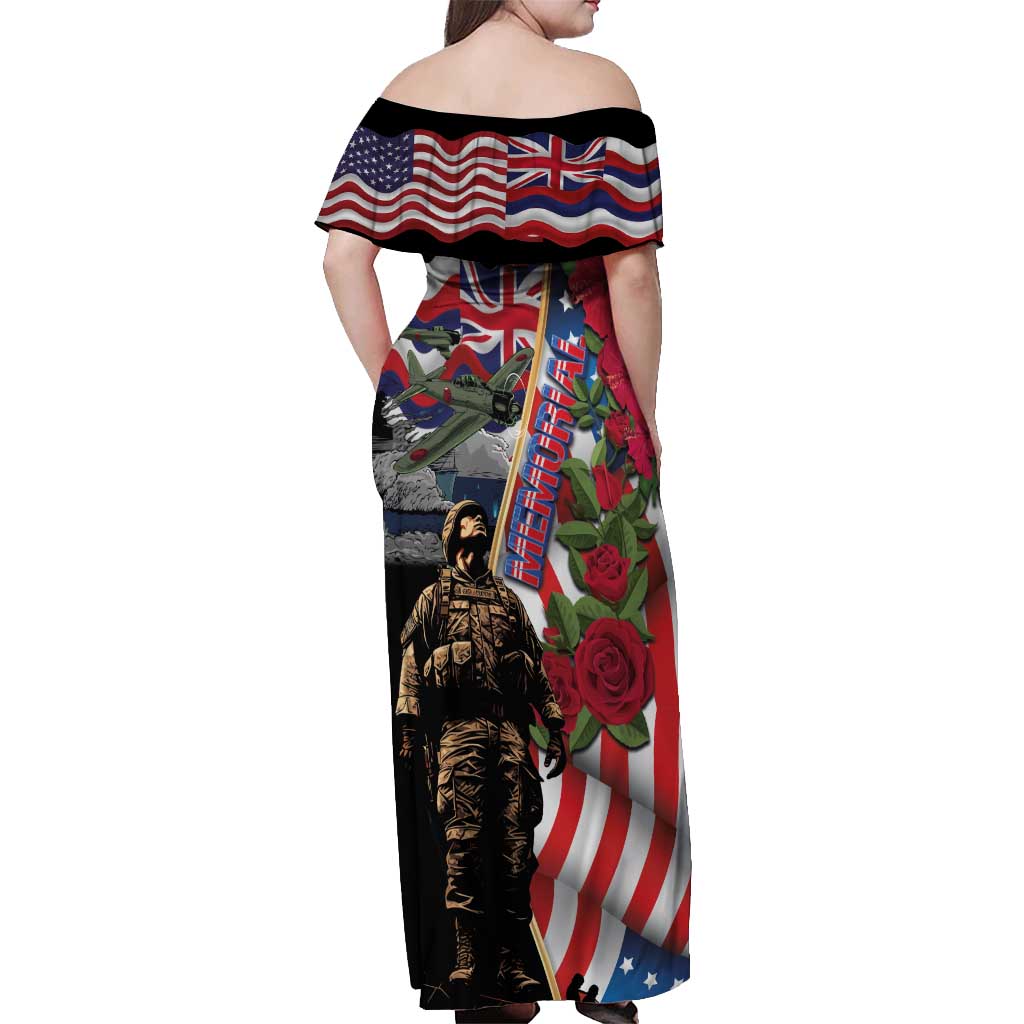 Hawaii and United States Memorial Day Off Shoulder Maxi Dress Honor and Remember The Fallen