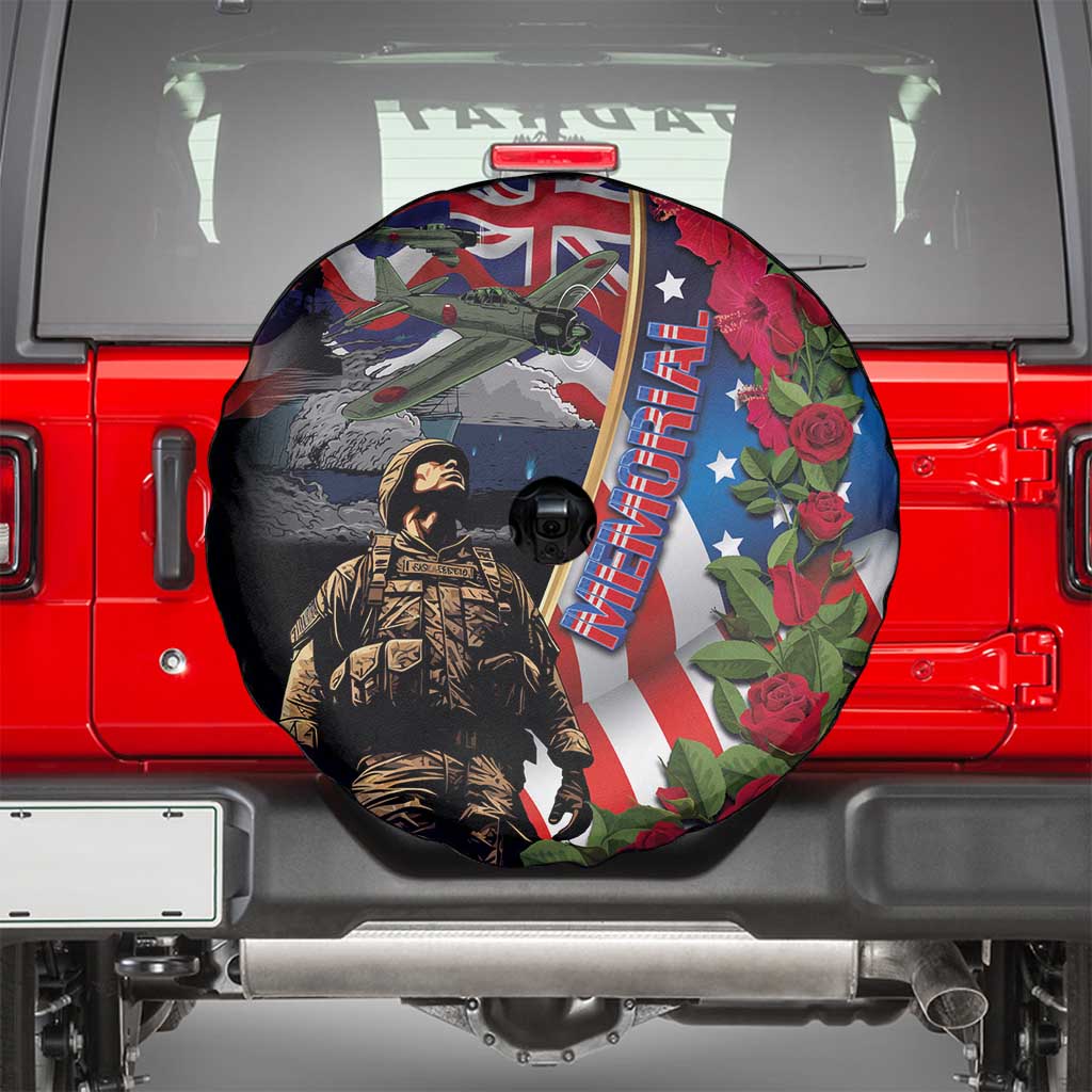 Hawaii and United States Memorial Day Spare Tire Cover Honor and Remember The Fallen