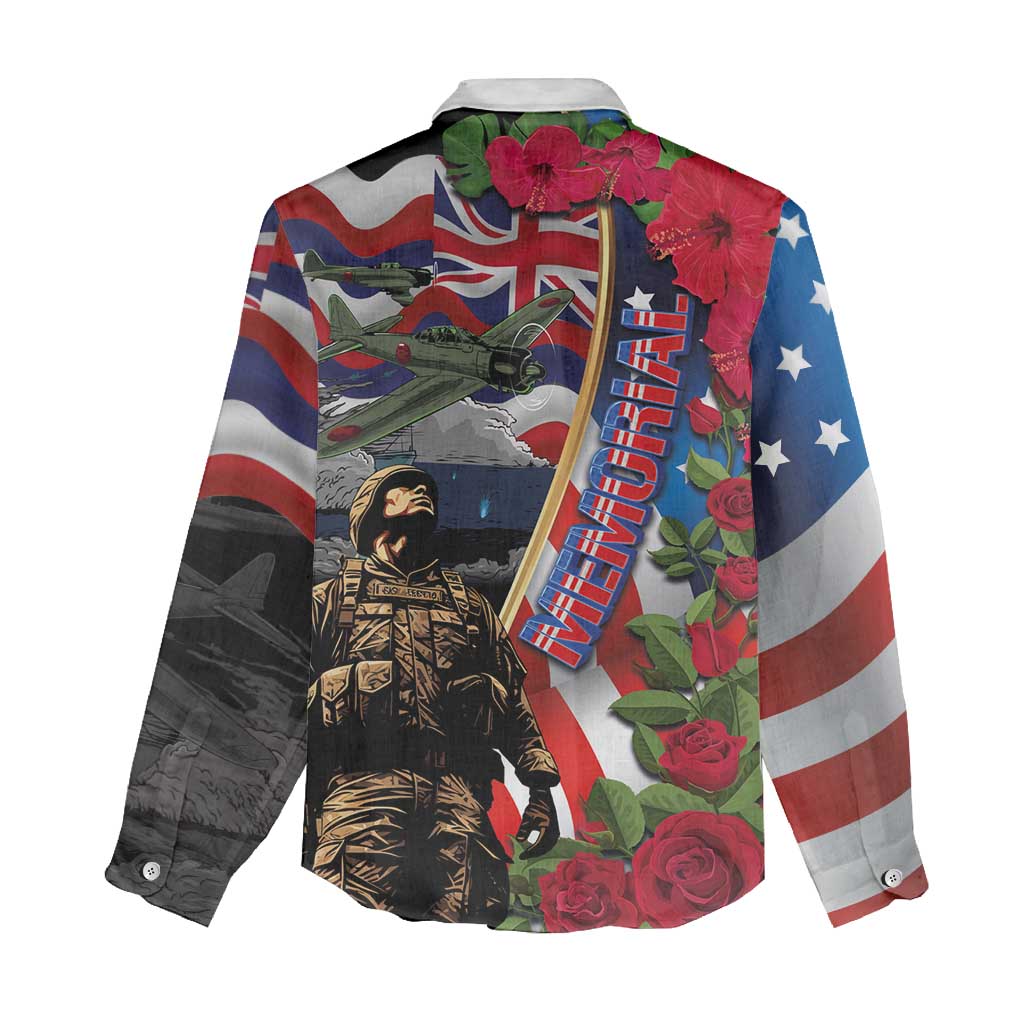 Hawaii and United States Memorial Day Women Casual Shirt Honor and Remember The Fallen