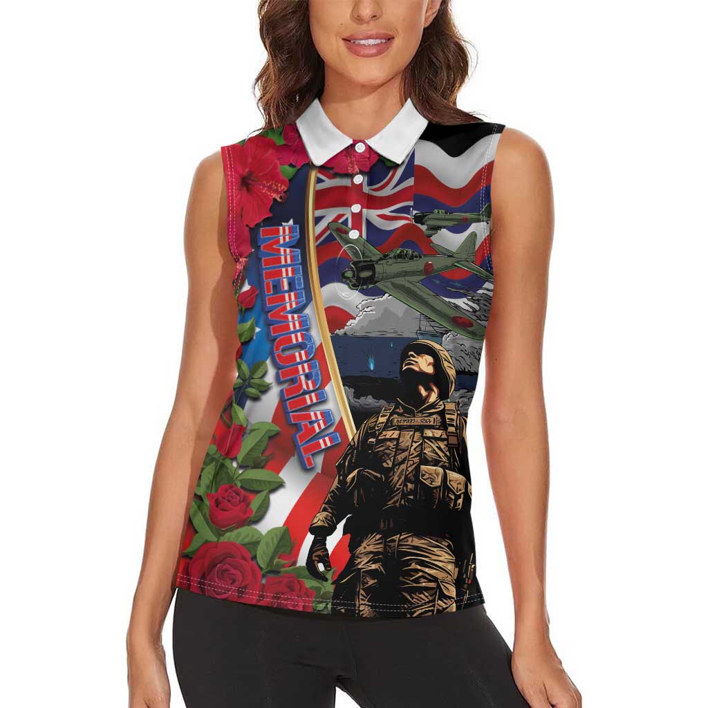 Hawaii and United States Memorial Day Women Sleeveless Polo Shirt Honor and Remember The Fallen LT03 - Polynesian Pride